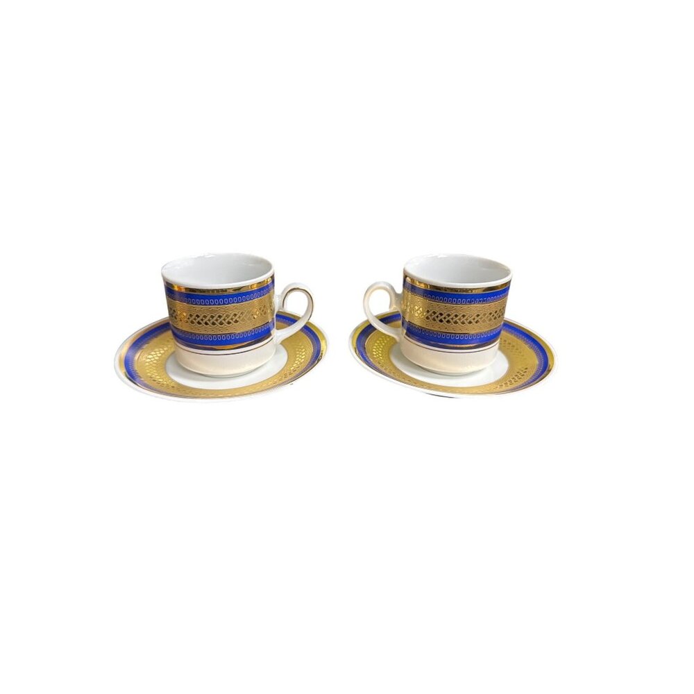 Tirschenreuth Porcelain Petite w/Gold Demitasse Cups Set Of 2 Bavaria Germany